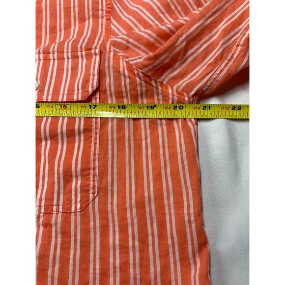 Lauren Ralph Lauren Camp Shirt Womens L Orange & White Stripe Roll Tab - Picture 5 of 8